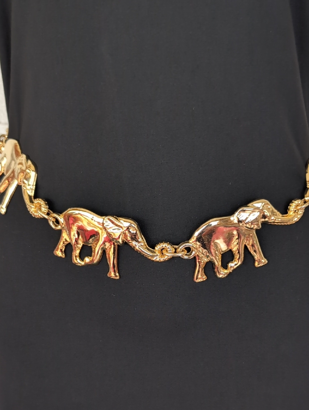#116. Vintage 80s Gold Elephant Belt - Picture 2 of 2